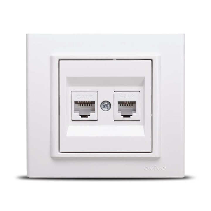 Priza Dubla UTP RJ45 Telefon RJ11 Ovivo Mina Cat6 Incastrat Alb ST