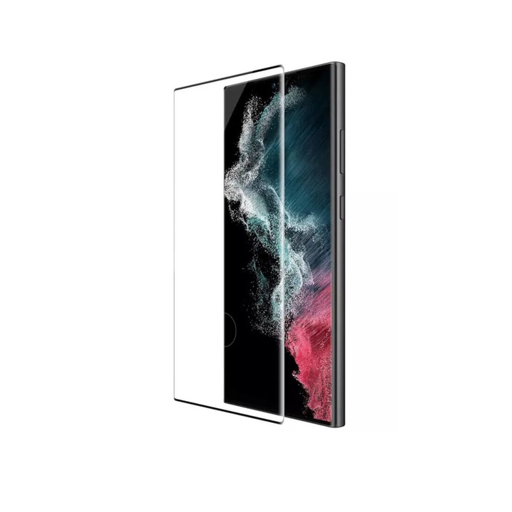 Üvegfólia kompatibilis a Samsung Galaxy S23 Ultra készülékkel – fekete körvonal
