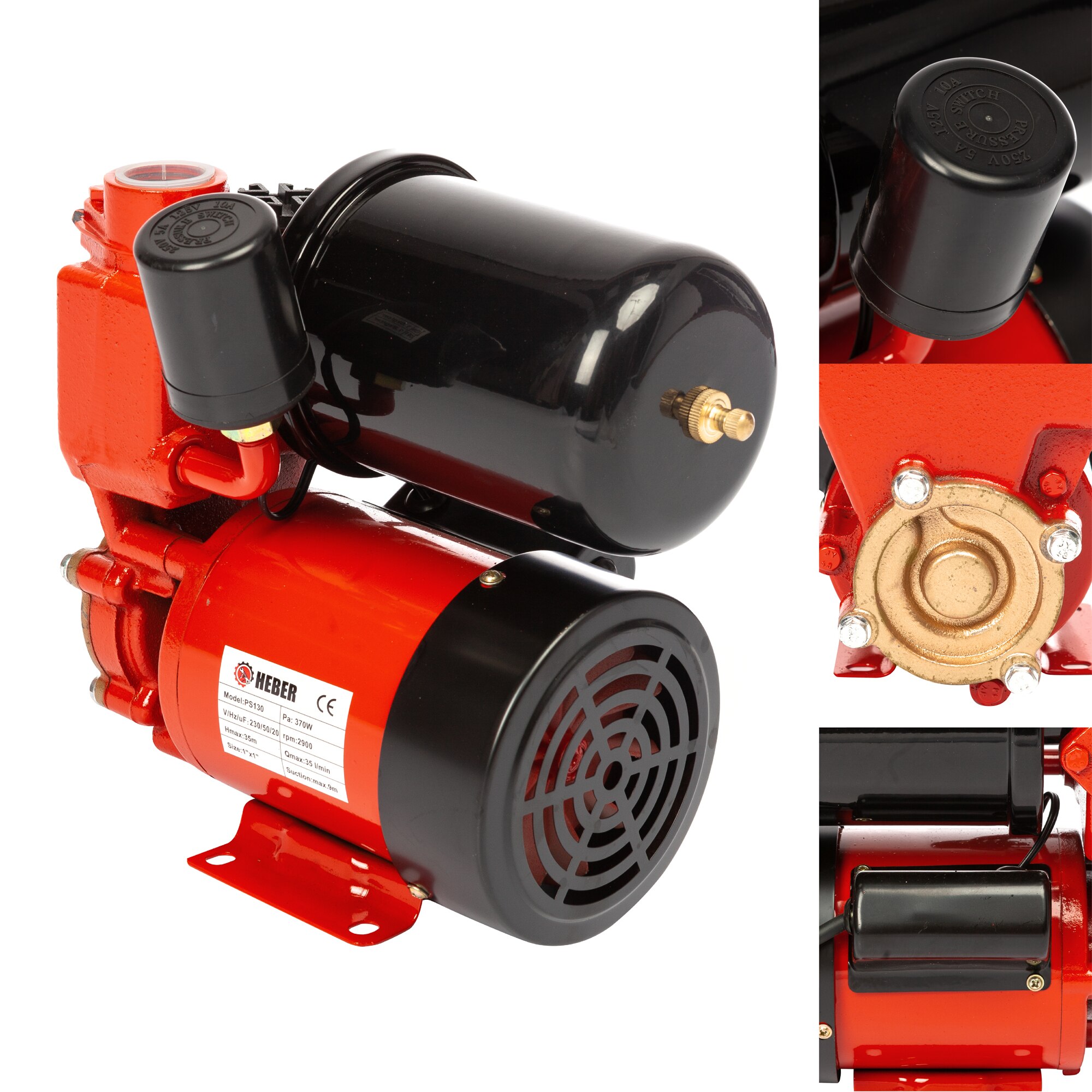 Ps130 Хидрофор Heber, PS130, Мощност 370W, Дебит 35l/min, Дебит H 30m, 1л ...