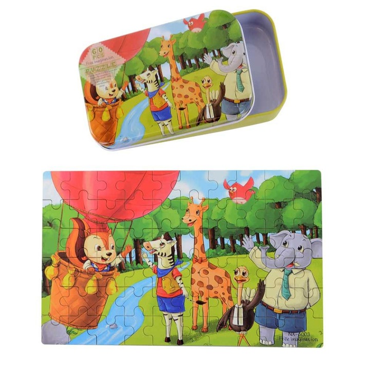 Puzzle pentru copii, in cutie de metal