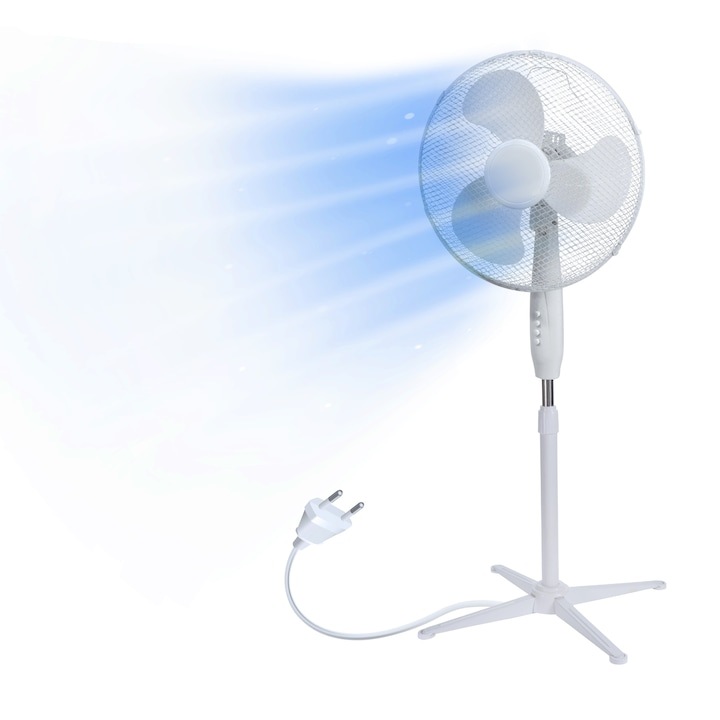 Вентилатор на стойка Extralink Bryza ESF-40D-WH, 45W, 3 перки, 3 скорости, Регулиране на наклона, Стабилна основа, Предна защитна решетка, Под, 40 см диаметър, Бял