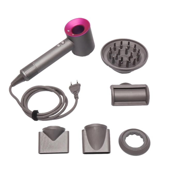 Ultra erős hajszárító, teljesítmény, negatív ionok, hideg/meleg levegő, 3 sebességfokozat, 4 hőmérsékleti fokozat, 5 különböző fej, szürke