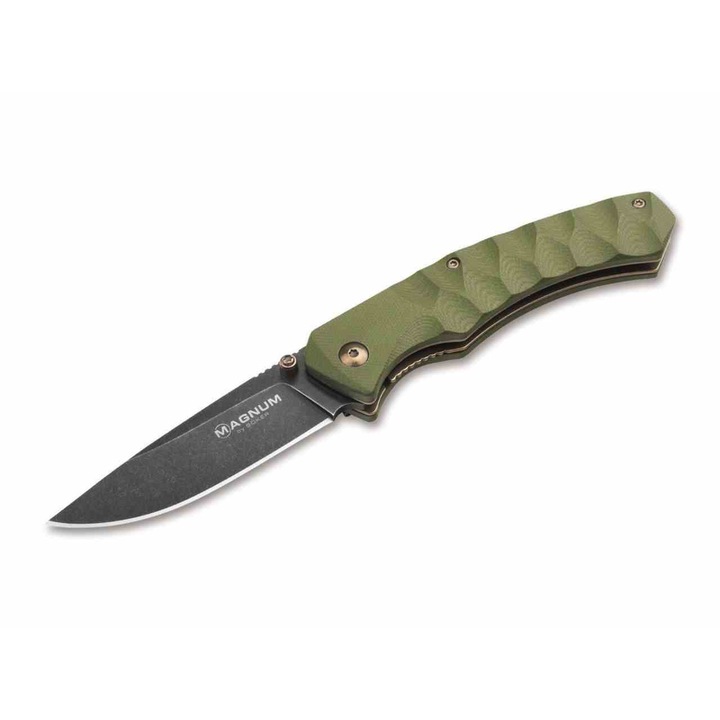 Cutit Pliabil de Buzunar EDC Magnum by Boker Iguanodon, Lama Stonewash din Otel 440A, Maner Ergonomic G10 Olive-Green, Blocare Linerlock Sigura, Clip Profund, Design Compact, Perfect pentru Utilizare Zilnica si Activitati Outdoor, Usor si D