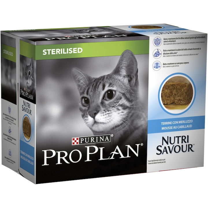 Мокра храна за котки Pro Plan Nutrisavour, Multipack, Херинг и треска, 10 x 75 гр