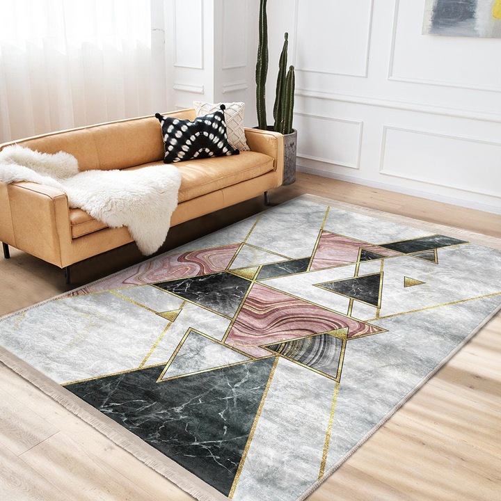 Covor cu print digital Rizzoli Geometric Mila Home, 120x180 cm, 100% poliester, aderent, multicolor, 900 gr/m2
