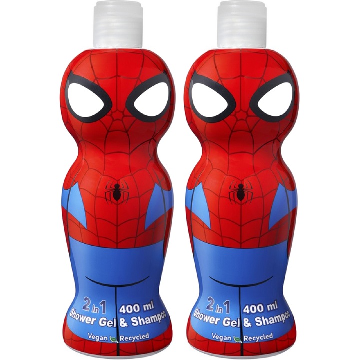 Set 2 x Gel de Dus si Sampon Copii Spiderman, cu Figurina 1D, 400 ml