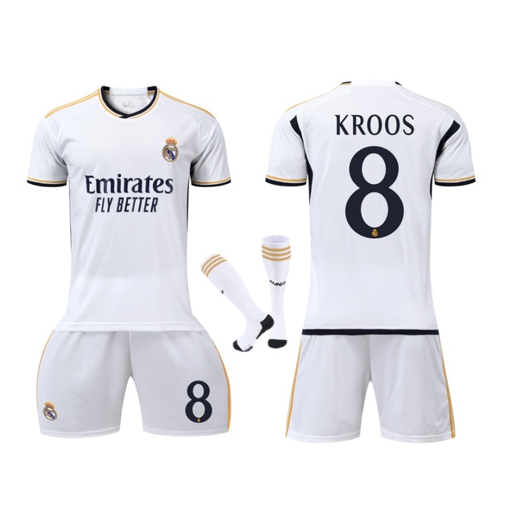 Детско спортно облекло Real Madrid Kroos футболна фланелка, полиестер, бял, Бял