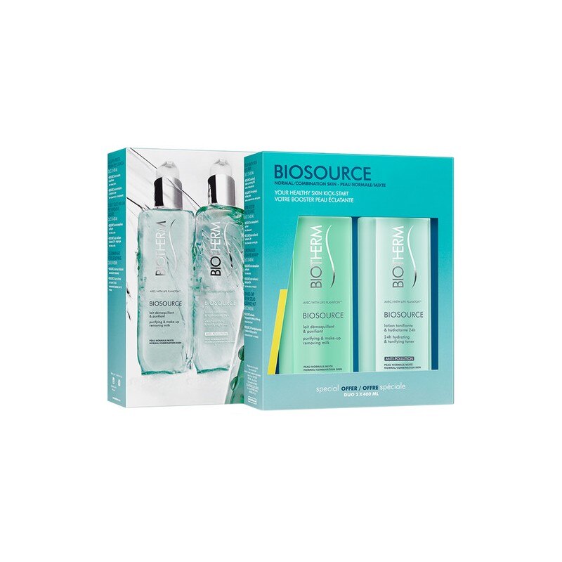 Set Biotherm Biosource: Lapte demachiant, 400ml + Lotiune tonifianta si hidratanta pentru ten normal si combinat, 400ml, Femei