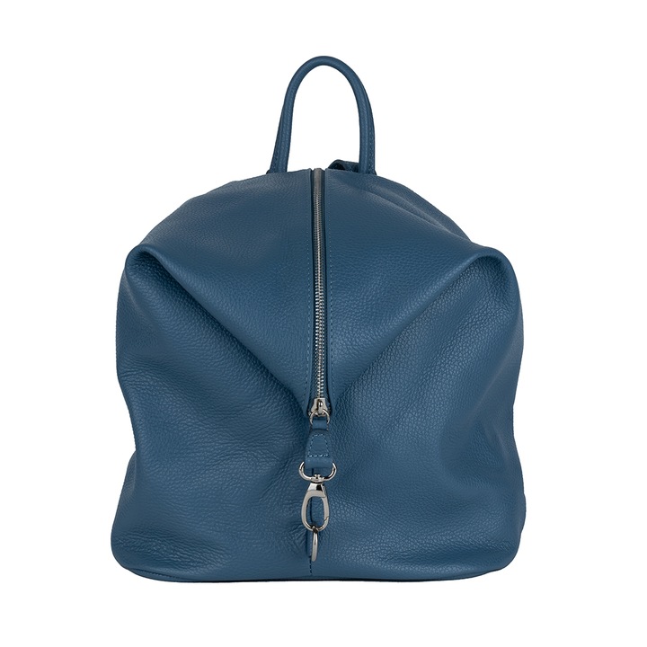 Rucsac dama, piele, Toro Nero, Zip and glow, albastru deschis