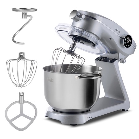 Mixer cu Bol, Biovita MB-1800-NOVA, Carcasa din Aluminiu, 1800W, 10 Viteze, Functie Puls, Bol de 6L din Inox, 3 Accesorii, Argintiu