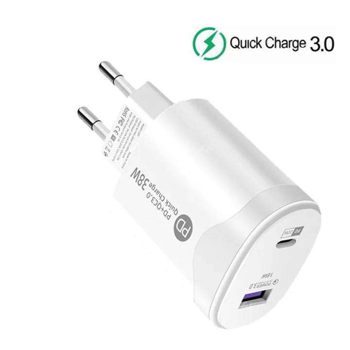 Incarcator retea Fast Charge 38W PD50, USB QC 3.0, Type-C PD 5V 3A, 9V 2A, 12V 1.5A, alb