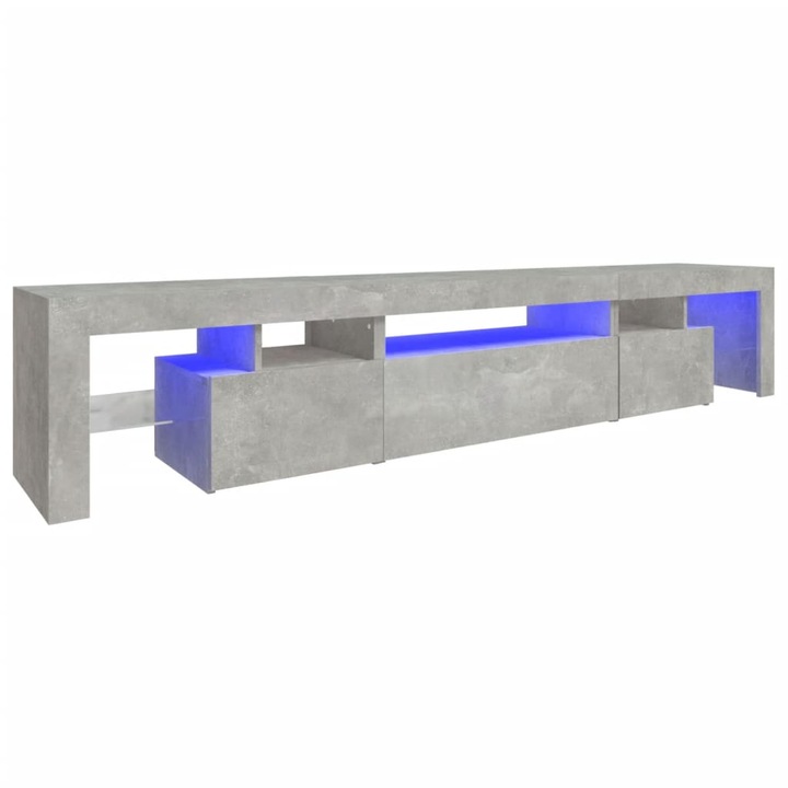 Comoda TV cu lumini LED vidaXL, gri beton, 215x36,5x40cm, 41.5 kg