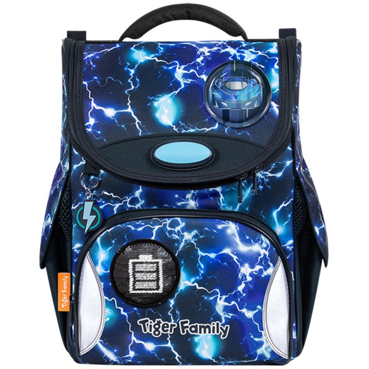 Ghiozdan Tiger Nature Quest PRO neechipat, dimensiune 35 x 31 x 19 cm, motiv Lightning Strike Go Green