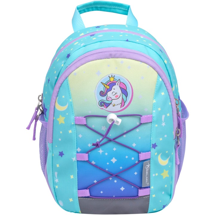 BelMil Mini Kiddy hátizsák, 23 x 20 x 9 + 6 cm, Aranyos Unikornis mintás