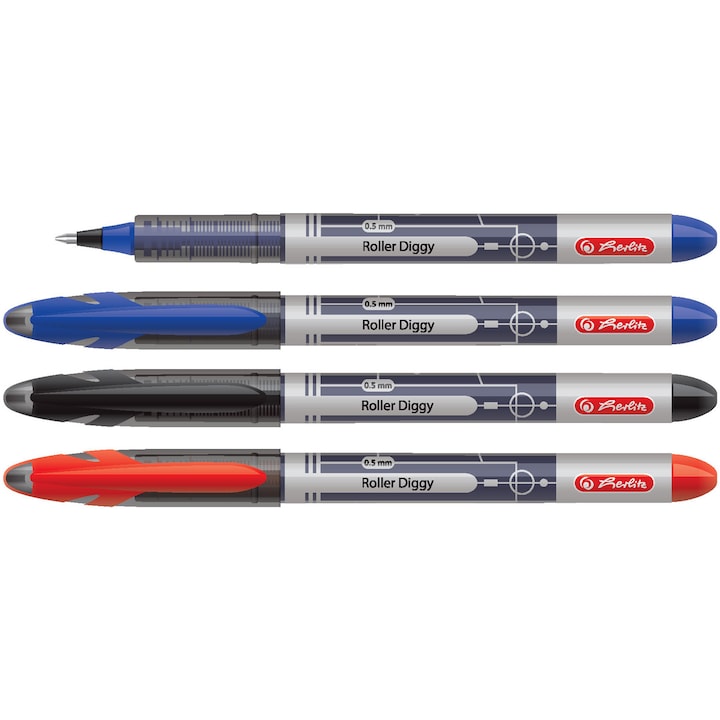 Set 12 Roller Herlitz liquid ink Diggy, mina 0,5 mm, negru