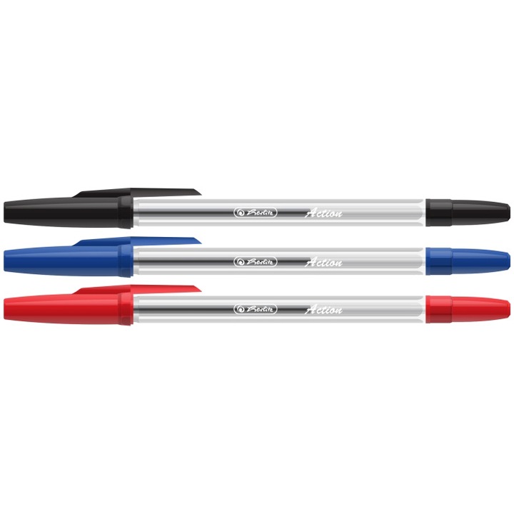 Комплект химикалки Herlitz Action за еднократна употреба, 0,7 мм, Пластмаса, 50 броя, Червен цвят