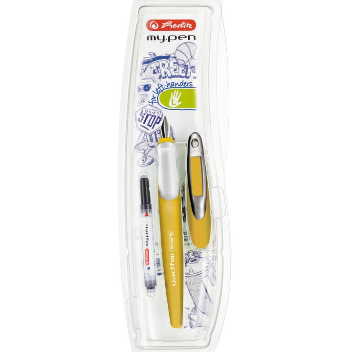 Писалка Herlitz my.pen, L писец, Цвят горчица жълт/бял - блистер