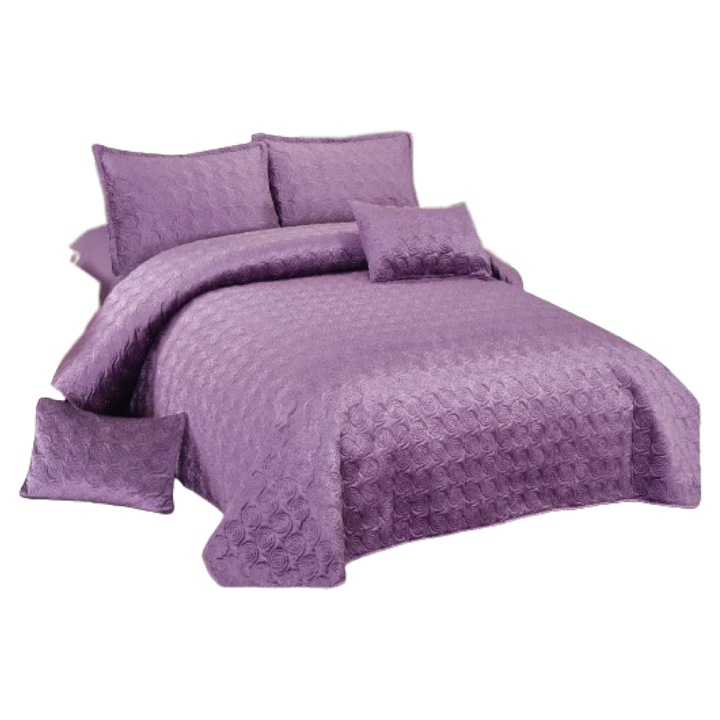 Cuvertura si 4 fete de perne, Catifea, 5 piese, Uni, 220x240cm, Mov