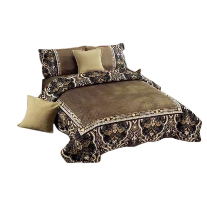 Cuvertura si 4 fete de perne, Catifea, 5 piese, Maro-Negru, 230x230cm