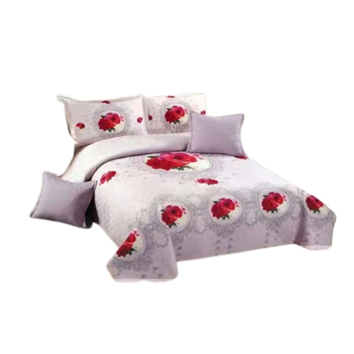 Cuvertura si 4 fete de perne, Catifea, 5 piese, Kardinal Roses, 230x230cm