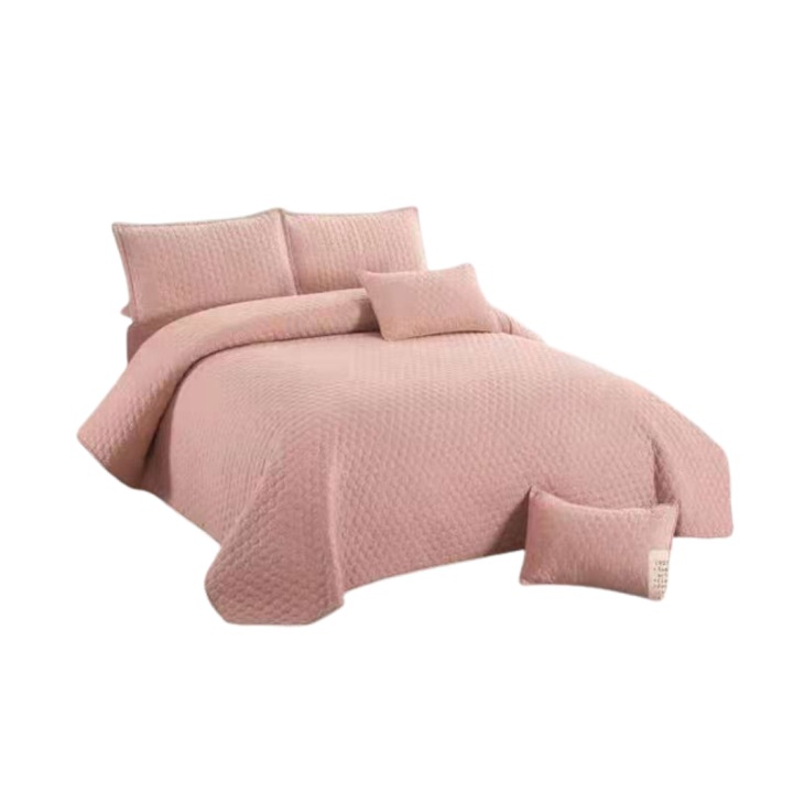 Юрган и 4 калъфки за възглавници, памук и лен, 5 бр., обикновени, 220x240 см, прашно розово