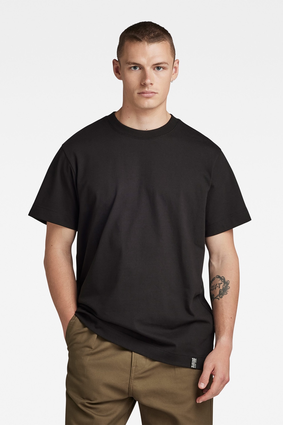 G-STAR, Tricou lejer de bumbac organic Essential, Negru, M