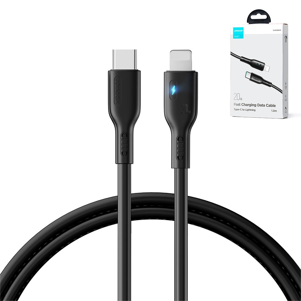 Cablu de incarcare si transfer date pentru telefon, USB Type-C la mufa  compatibila Apple, 20W, LED incarcare, 2m lungime, Negru 