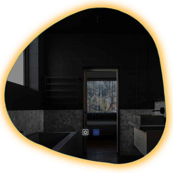 Aszimmetrikus LED tükör 100 cm hosszú érintőgombokkal és páramentesítővel fürdőszobába vagy hálószobába, LED lámpával Calda Reyze Ambient Range Model LED 1