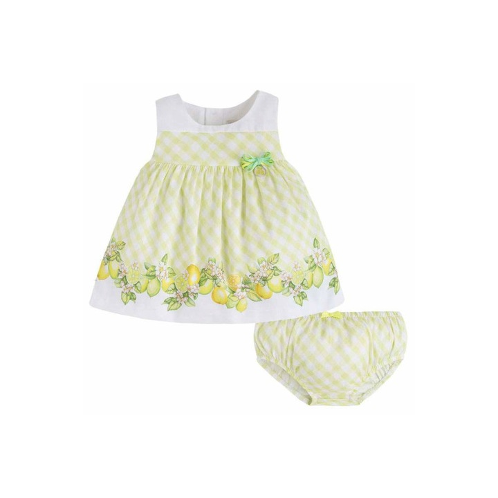 Rochie fata, Mayoral, Bumbac, 75 cm, Alb/Verde