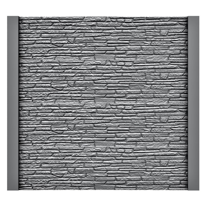 Set matrita gard, panou intreg, 4 matrite mijloc si 2 stalpi, model Piatra 2023 LIS v2, plastic ABS, negru