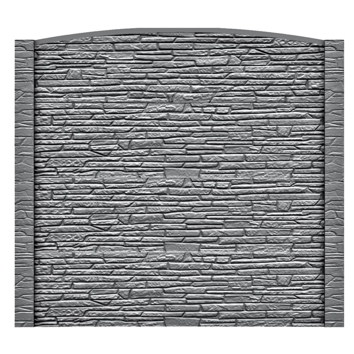 Set matrita gard, panou intreg, 3 matrite mijloc + 1 terminatie + 2 stalpi, model Piatra 2023 Piatra v2, plastic ABS, negru