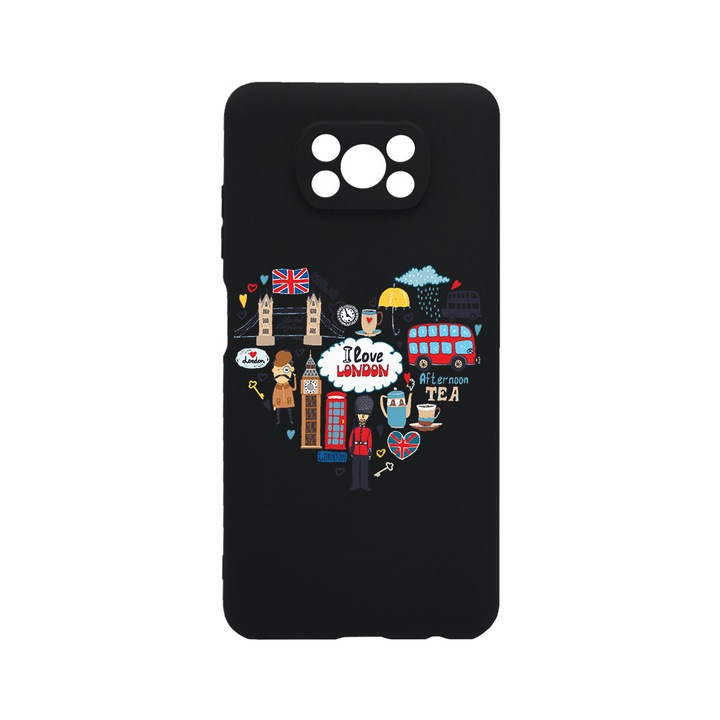Husa BestCase® Premium Liquid Silicon, Compatibila Cu Xiaomi Poco X3 Pro / Poco X3, I Love London, SLIM 1.2MM, Microfibra in interior, Antisoc, Protectie Camera, Margini ridicate pentru protectia ecranului, PB 732