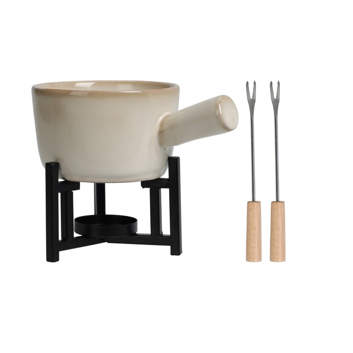 Set fondue Excellent Houseware, portelan, 17.6x11.9x7.5 cm, alb/negru