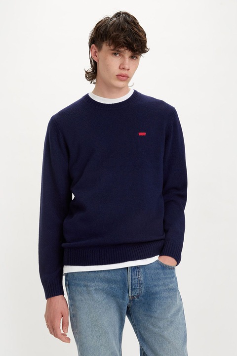 Levi's, Kerek nyakú gyapjútartalmú pulóver, Tengerészkék