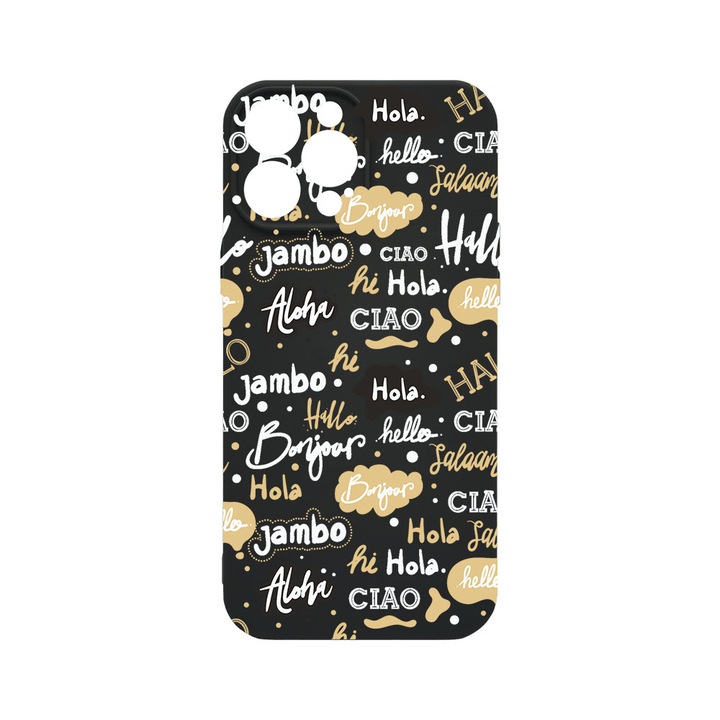 Husa BestCase® Premium Liquid Silicon, Compatibila Cu Apple iPhone 14 Pro, Hello, SLIM 1.2MM, Microfibra in interior, Antisoc, Protectie Camera, Margini ridicate pentru protectia ecranului, PB 78