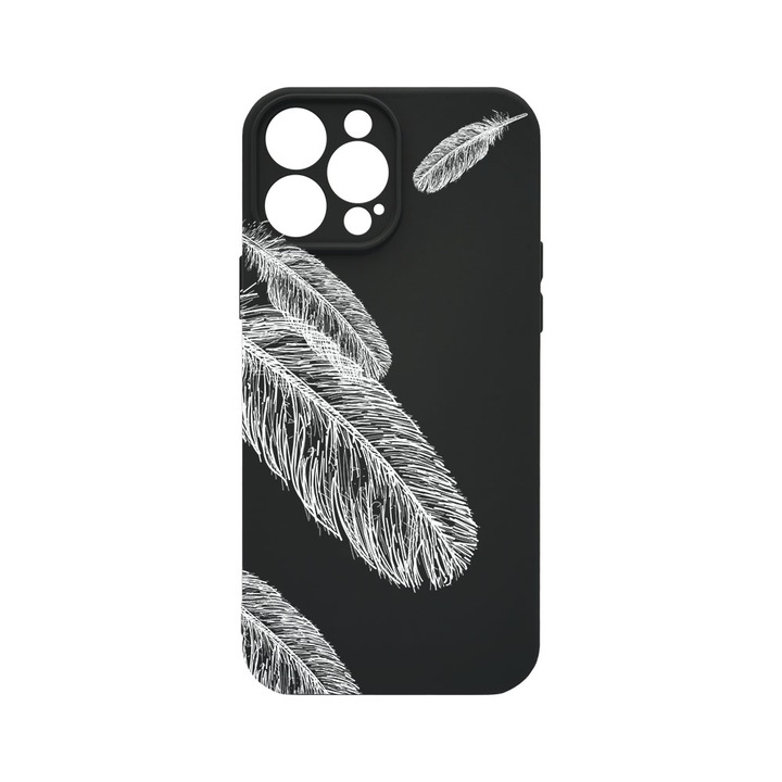Husa BestCase® Premium Liquid Silicon, Compatibila Cu Apple iPhone 14 Pro, Feathers BW, SLIM 1.2MM, Microfibra in interior, Antisoc, Protectie Camera, Margini ridicate pentru protectia ecranului, PB 18