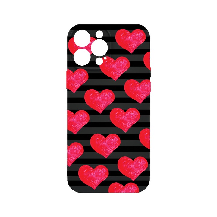 Husa BestCase® Premium Liquid Silicon, Compatibila Cu Apple iPhone 14 Pro, hearts, SLIM 1.2MM, Microfibra in interior, Antisoc, Protectie Camera, Margini ridicate pentru protectia ecranului, PB 102