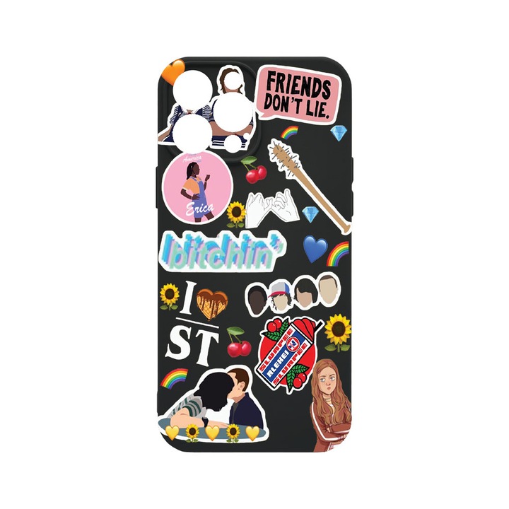 Husa BestCase® Premium Liquid Silicon, Compatibila Cu Apple iPhone 14 Pro, Friends Don’t Lie, SLIM 1.2MM, Microfibra in interior, Antisoc, Protectie Camera, Margini ridicate pentru protectia ecranului, PB 376