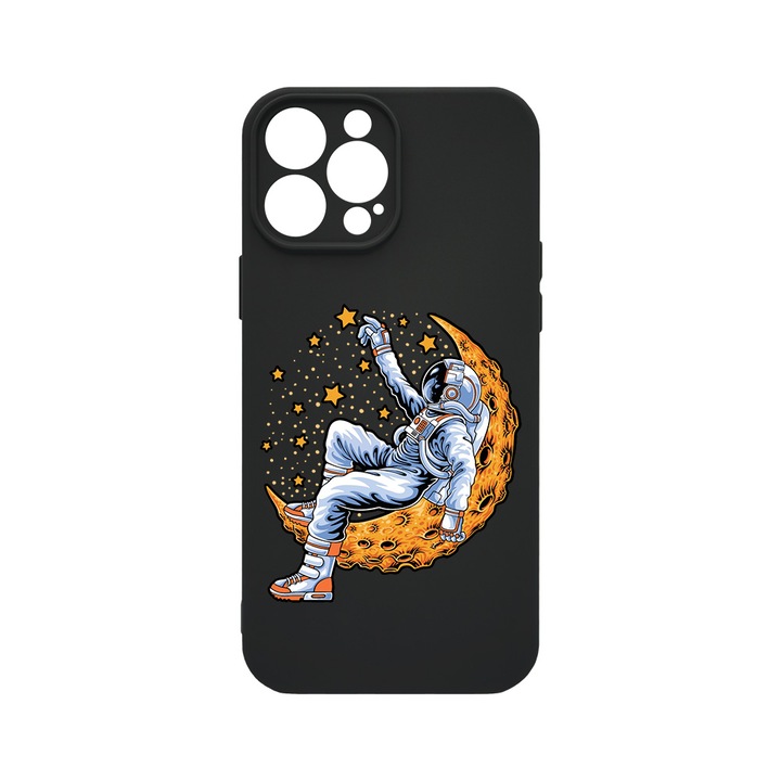 Husa BestCase® Premium Liquid Silicon, Compatibila Cu Apple iPhone 14 Pro, Astronaut On Moon, SLIM 1.2MM, Microfibra in interior, Antisoc, Protectie Camera, Margini ridicate pentru protectia ecranului, PB 1001