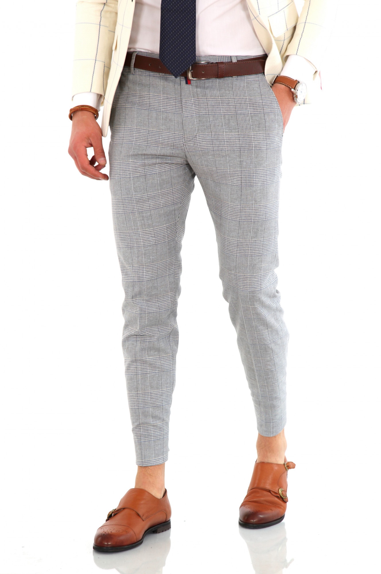 slice Desolate Brick Pantaloni eleganti gri cu dungi albastre, pentru evenimente, pentru barbati,  32 - eMAG.ro