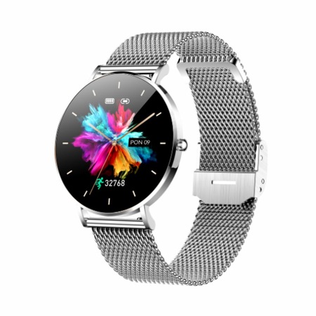 Smartwatch dama, Manta, Metal, 1.32 inch, Argintiu