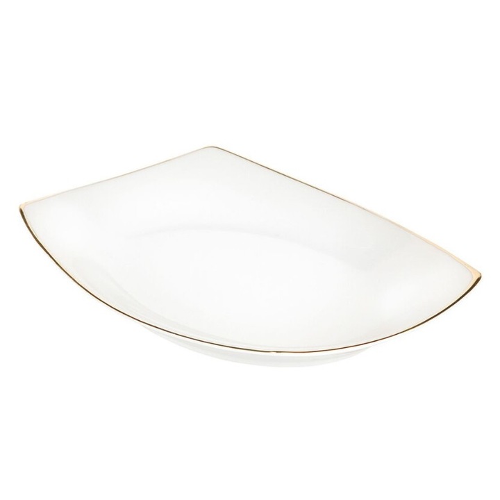 Farfuri patrata MariaPaula, 24x17cm, portelan alb, decorata cu aur