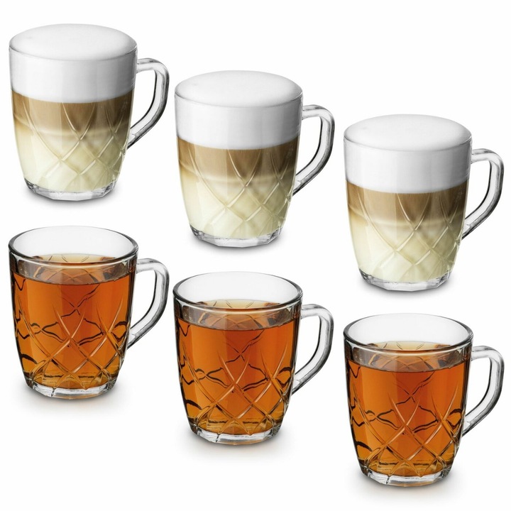Set 6 cani din sticla Tadar, 250 ml, 8x9.2x10.5cm, transparent