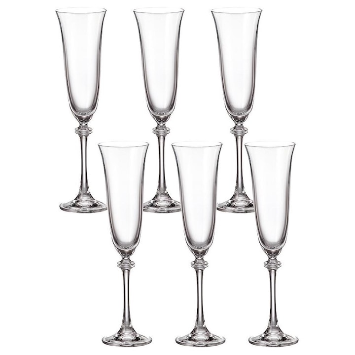 6 darab pezsgőspohár készlet, Bohemia Crystalite, Kristály, 190 ml, Átlátszó