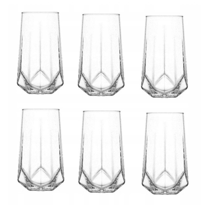 Set 6 pahare inalte pentru bauturi Valeria, LAV, Sticla, 6.4 cm, 460 ml, Transparent