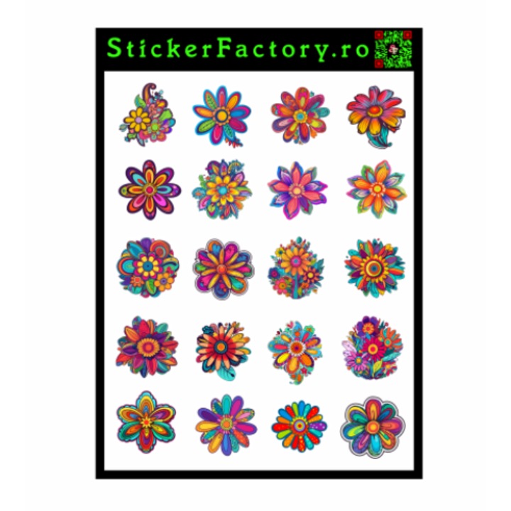 Set Stickere "Flori Multicolore", Vinyl Waterproof, Coala A5, 4 - 5 cm