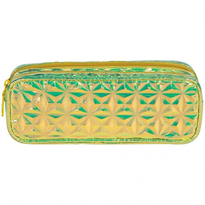 Penar dreptunghiular Clairefontaine, Model holografic, Poliester 600D, Inchidere cu fermoar, 2 compartiment, 22x7x8 cm, Verde