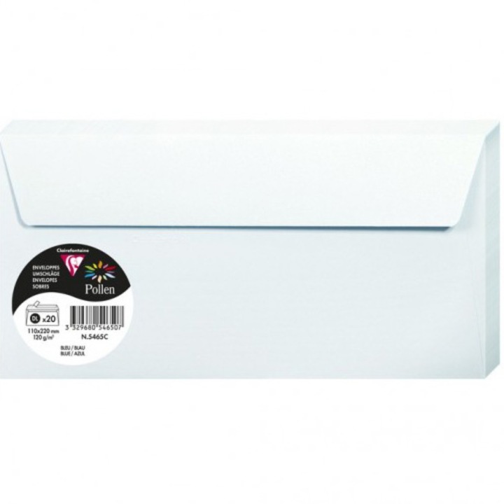 Pachet 20 plicuri Pollen, Clairefontaine, 120g, DL, 110x220mm, Bleu