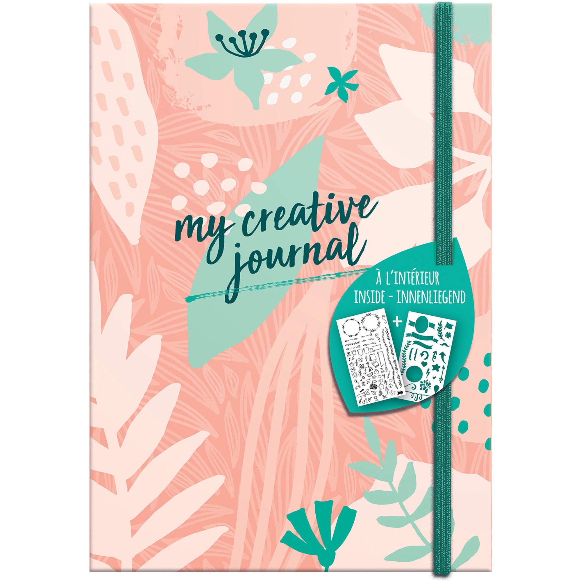Carnet A5 My Creative Clairefontaine, cu elastic, 14.8x21cm, 208 pagini punctate, hartie 90g/mp, Certificat PEFC, livrat cu 1 set de sabloane si autocolante, Sweety
