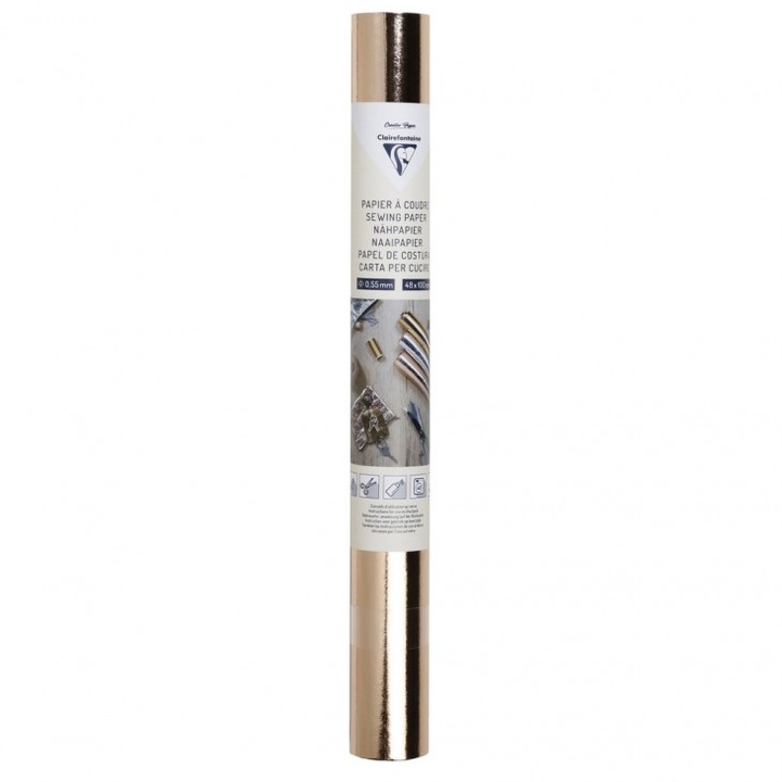 Хартия за шиене Clairefontaine, Сертификат FSC, Ролка 48x100 см, Дебелина 0,55 мм, Златисто розово